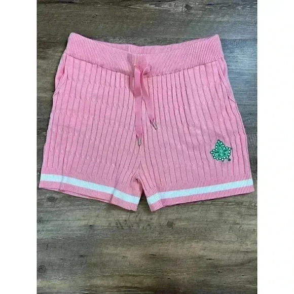Ivy Storehouse Alpha Kappa Alpha Cable Knitted Pink Shorts Womens XXL Drawstring - Picture 1 of 9